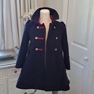 NWT Rothschild Girls Navy Wool/Pink/Red Double Breast Dress Coat Lined Sz.6X